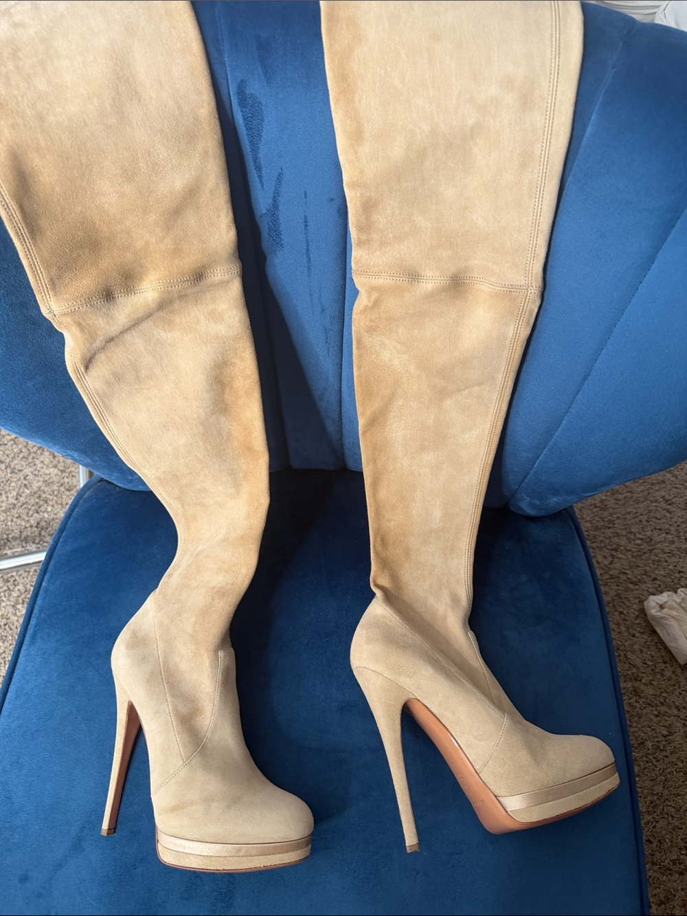 Casadei Women’s Over-The-Knee Platform Stiletto Boots - Tan Suede